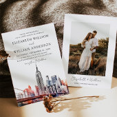 水の色ニューヨーク市スカイライン結婚の写真 招待状
