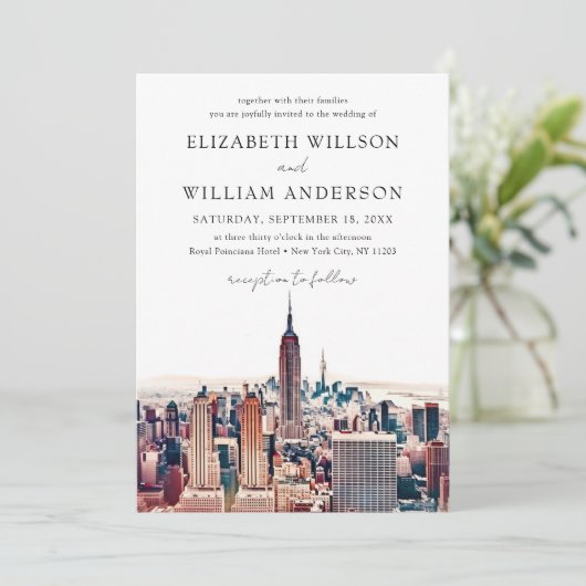 水の色ニューヨーク行き先結婚式の写真 招待状 (スタンド正面)