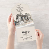 水の色ニューヨーク行き先結婚式 オールインワン招待状 (貼ってはがせる)