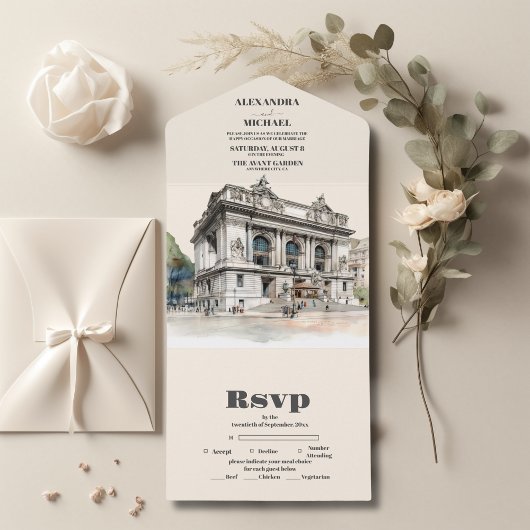 水の色ニューヨーク行き先結婚式 オールインワン招待状