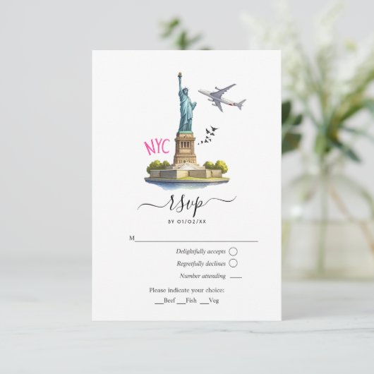 水の色ニューヨークUSA宛先ウェディング 出欠カード (スタンド正面)