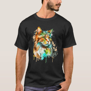 水の色ノルウェーの森の猫カラフルロングヘア Tシャツ