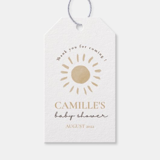 水の色ハッピーイエローサンありがとう赤ちゃんシャワー ギフトタグ (正面)