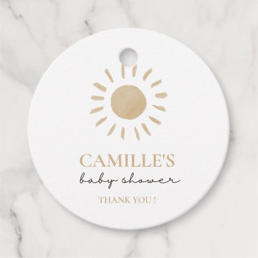 水の色ハッピーイエローサンありがとう赤ちゃんシャワー フェイバータグ (正面)