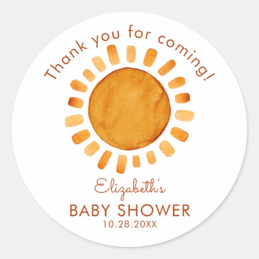 水の色ハッピーイエローサンありがとう赤ちゃんシャワー ラウンドシール (正面)