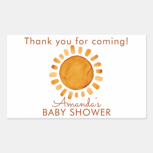 水の色ハッピーイエローサンありがとう赤ちゃんシャワー 長方形シール (正面)