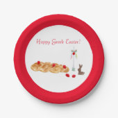 水の色ハッピーギリシャの復活祭パンとバニー ペーパープレート (正面)
