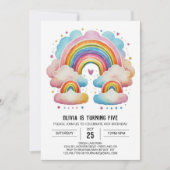 水の色ハッピークラウドガール誕生日 招待状 (正面)