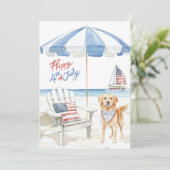 水の色ハッピー4日7月のビーチ愛国犬 シーズンカード (スタンド正面)
