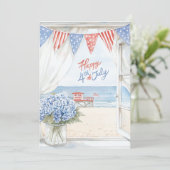 水の色ハッピー4thの7月の沿岸ビーチシーン シーズンカード (スタンド正面)