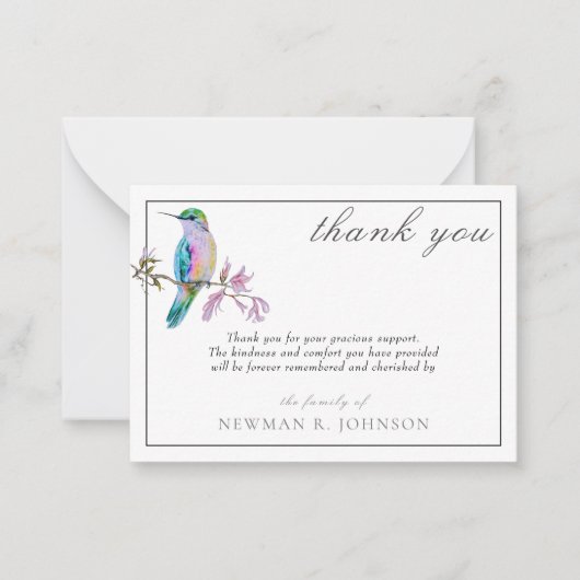 水の色ハミングバかわいらしードメモリアルありがとう ノートカード (正面)