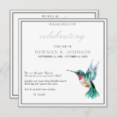 水の色ハミングバードお祝いの生活 招待状 (正面/裏面)