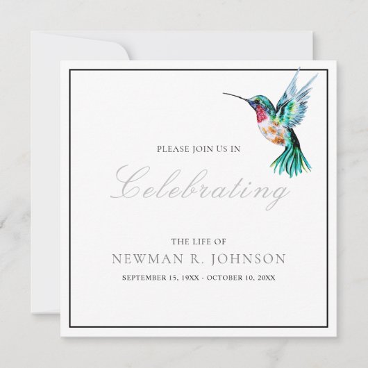 水の色ハミングバードお祝いの生活 招待状 (正面)