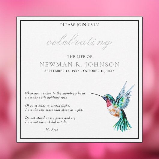 水の色ハミングバードお祝いの生活 招待状