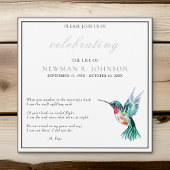 水の色ハミングバードお祝いの生活 招待状