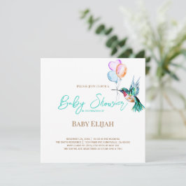 水の色ハミングバードとバルーン赤ちゃんシャワー 招待状