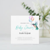 水の色ハミングバードとバルーン赤ちゃんシャワー 招待状 (スタンド正面)