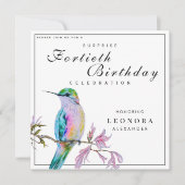 水の色ハミングバード任意のサプライズ誕生日パーティー 招待状 (正面)
