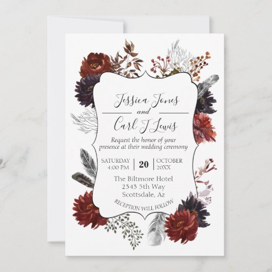 水の色ハロウィンエレガントフローラボホブルゴーニュ 招待状 (正面)