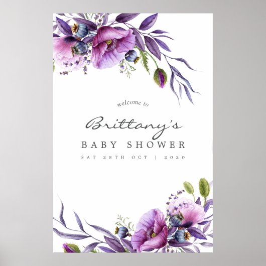 水の色バイオレットポピーフローラベビーシャワーへようこそ ポスター (正面)