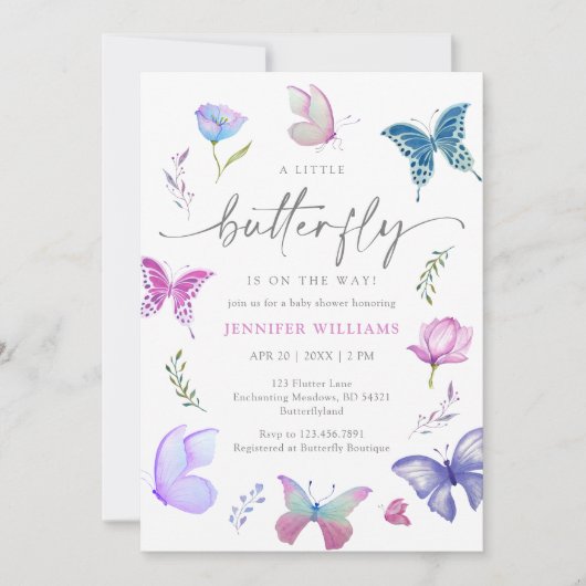 水の色バタフライガーデンベビーシャワー 招待状 (正面)