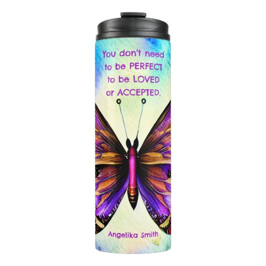 水の色バタフライセルフラブ名前をカスタムする タンブラー (正面)