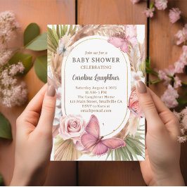 水の色バタフライフローラガーデンベビーシャワー 招待状