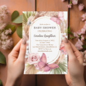 水の色バタフライフローラガーデンベビーシャワー 招待状