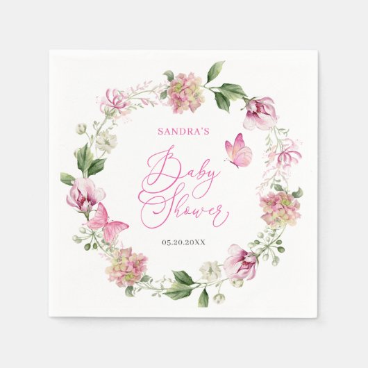 水の色バタフライフローラガールベビーシャワー スタンダードカクテルナプキン (正面)