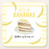 水の色バナナケーキ誕生日パーティー スクエアペーパーコースター (正面)