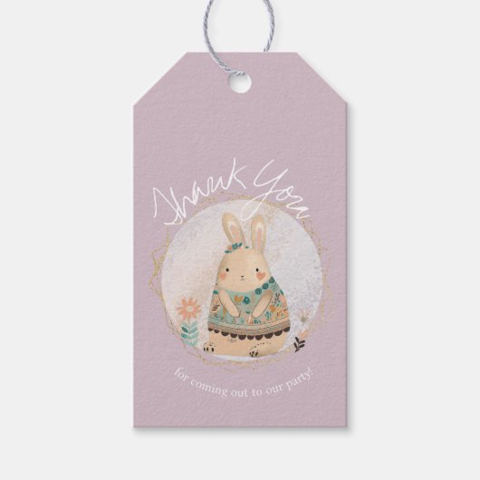 水の色バニーイースター誕生日ありがとうフローラ ギフトタグ (正面)