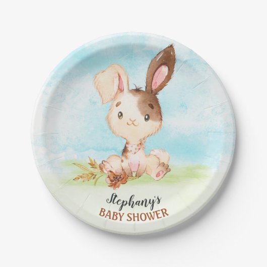 水の色バニーベビーシャワーファーム ペーパープレート (正面)