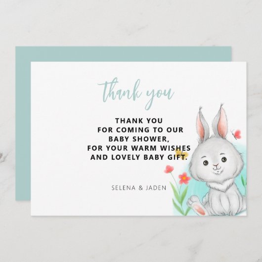 水の色バニーラビットベビーシャワー サンキューカード (正面/裏面)