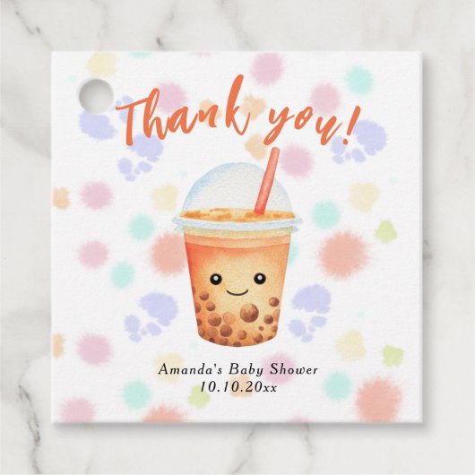 水の色バブルティー赤ちゃんシャワーありがとう フェイバータグ (正面)