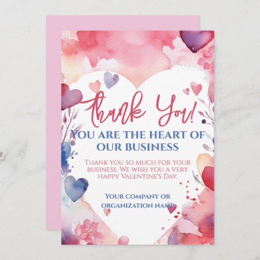 水の色バレンタインのお客様への感謝 サンキューカード (正面/裏面)
