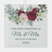 水の色バーガンディフローラ緑Mr.とMrs. ガラスオーナメント (正面)