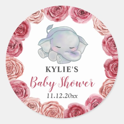 水の色バーガンディレッドローゼスフローラベビーシャワー ラウンドシール (正面)