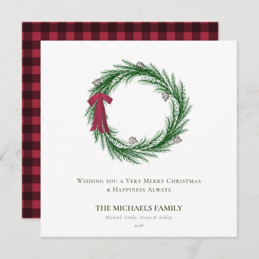 水の色パインとパインコーンのクリスマスホリデー シーズンカード (正面/裏面)