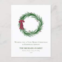 水の色パインとパインコーンのクリスマスホリデー シーズンポストカード