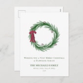 水の色パインとパインコーンのクリスマスホリデー シーズンポストカード (正面/裏面)