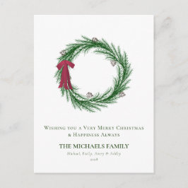 水の色パインとパインコーンのクリスマスホリデー シーズンポストカード