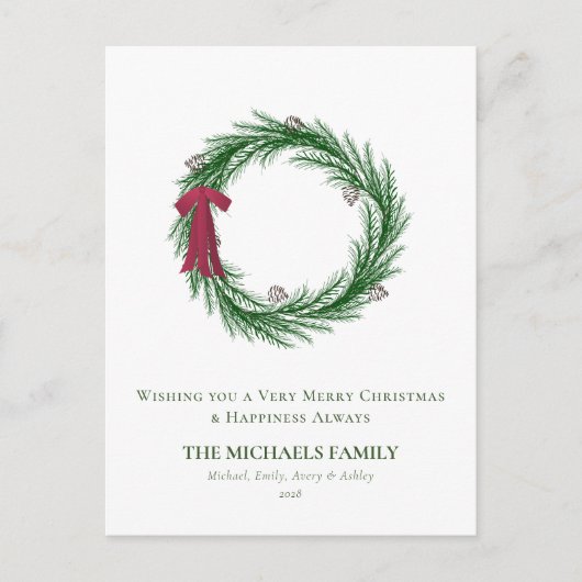 水の色パインとパインコーンのクリスマスホリデー シーズンポストカード (正面)