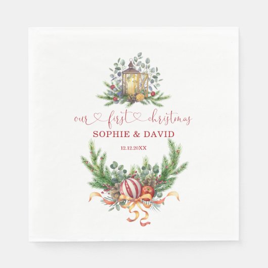 水の色パインクリスマスボール書道の最初の スタンダードランチョンナプキン (正面)