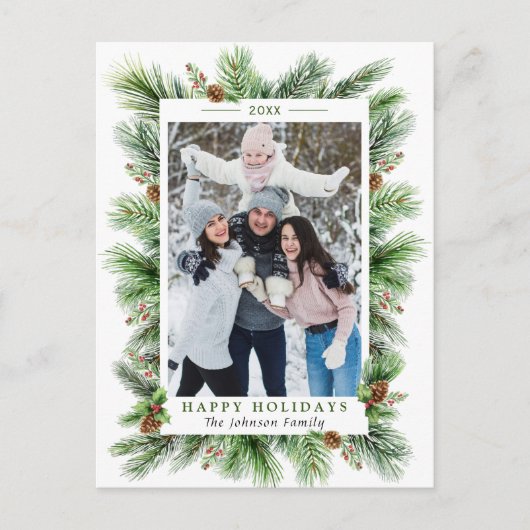 水の色パインズブランチクリスマスフォトホリデー ポストカード (正面)