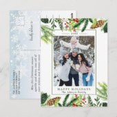 水の色パインズブランチクリスマスフォトホリデー ポストカード (正面/裏面)