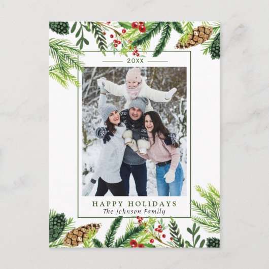 水の色パインズブランチクリスマスフォトホリデー ポストカード (正面)