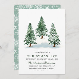 水の色パインツリーシックなクリスマスイブホリデー 招待状