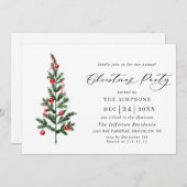 水の色パインツリーシックなクリスマスホリデーパーティー 招待状 (正面/裏面)