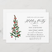 水の色パインツリーシックなクリスマスホリデーパーティー 招待状 (正面/裏面)