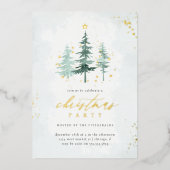 水の色パインツリーズクリスマスホリデーパーティー 箔招待状 (正面)